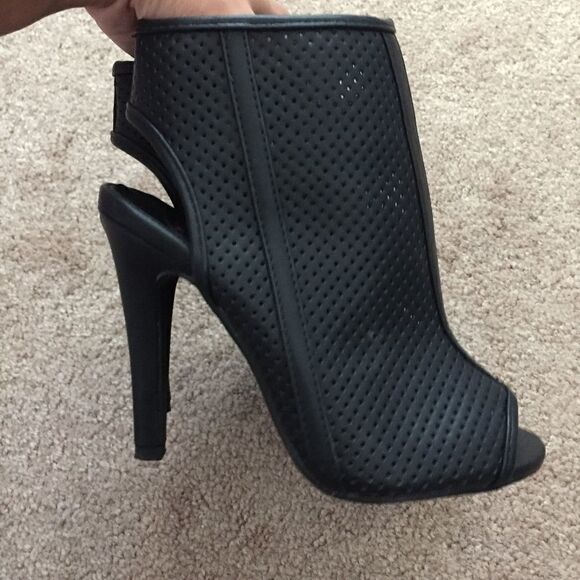 Black Caged Peep Toe Heels - Picture 4 of 5